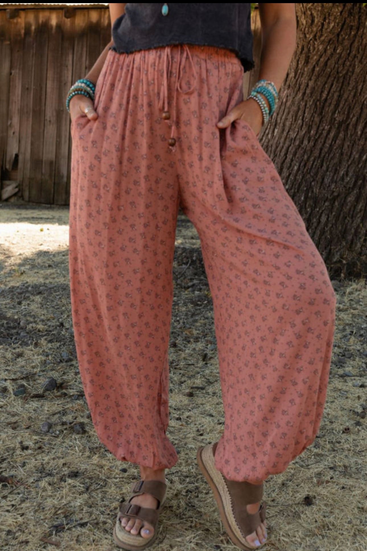 Pink Boho Floral Printed Wide Leg
Jogger Pants