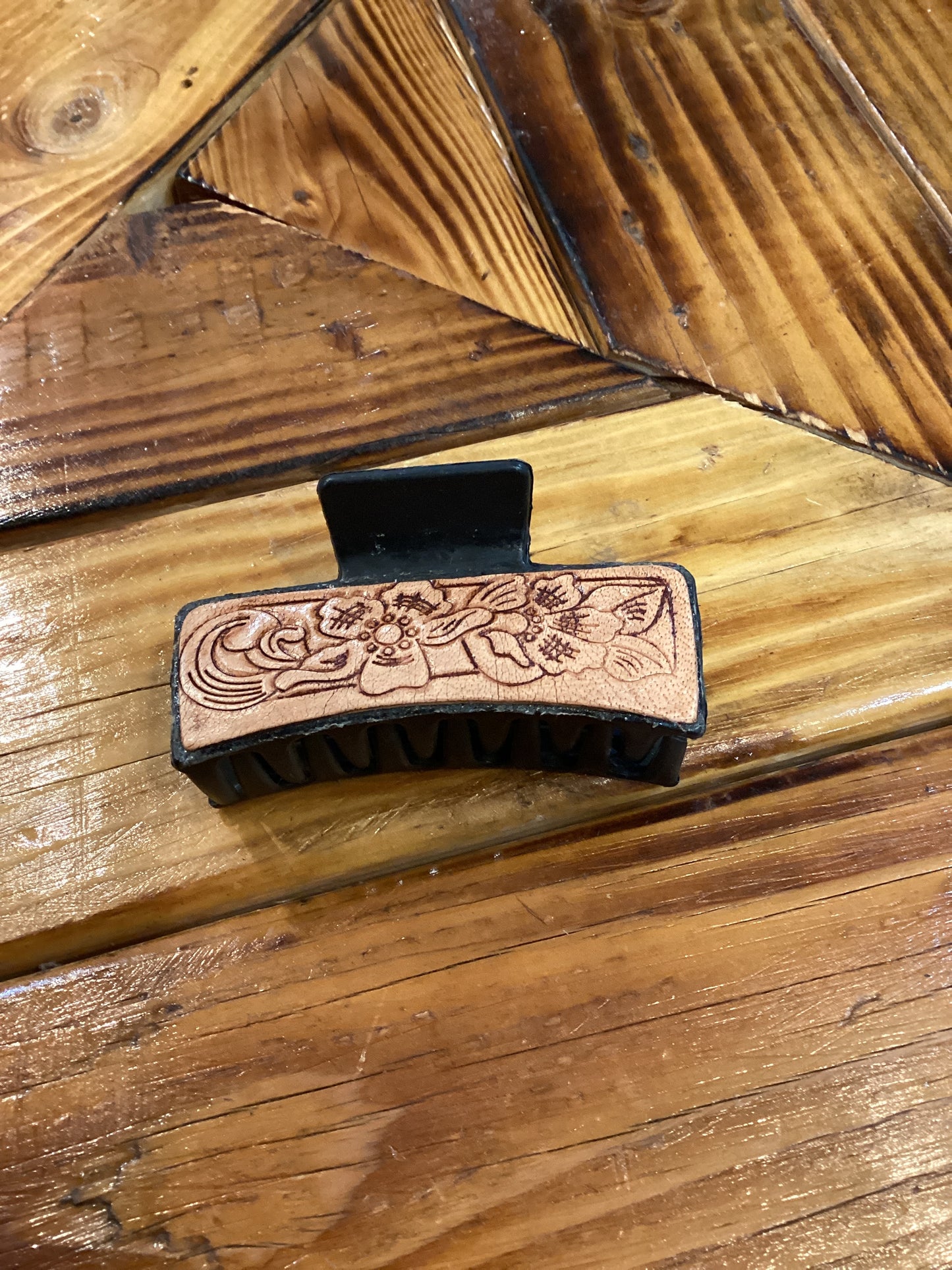 Tooled Leather Hair Claw Clips