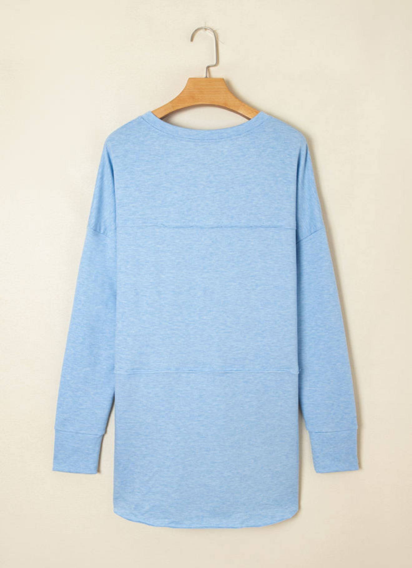 Myosotis Notched Neck Raw Hem Lightweight Long Sleeve