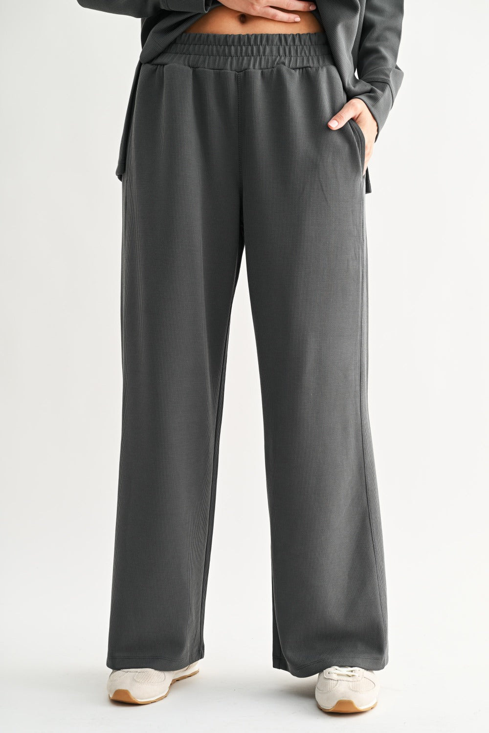 Mono B Luxe Sand Wash Rib Wide-Leg Pants