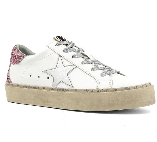 SHUSHOP Pink Reba glitter silver star sneakers