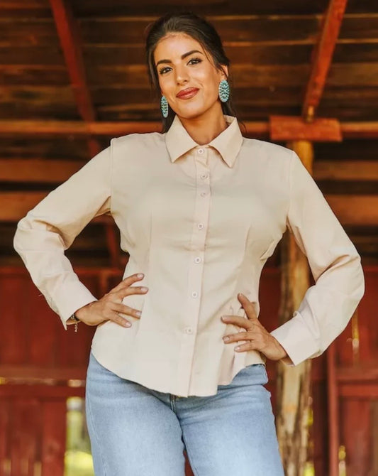 Lucky and Blessed Beige Button Up-Plus Size