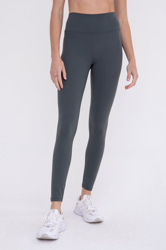 Mono B Nylon-Blend Essential Solid Leggings Pale Grey