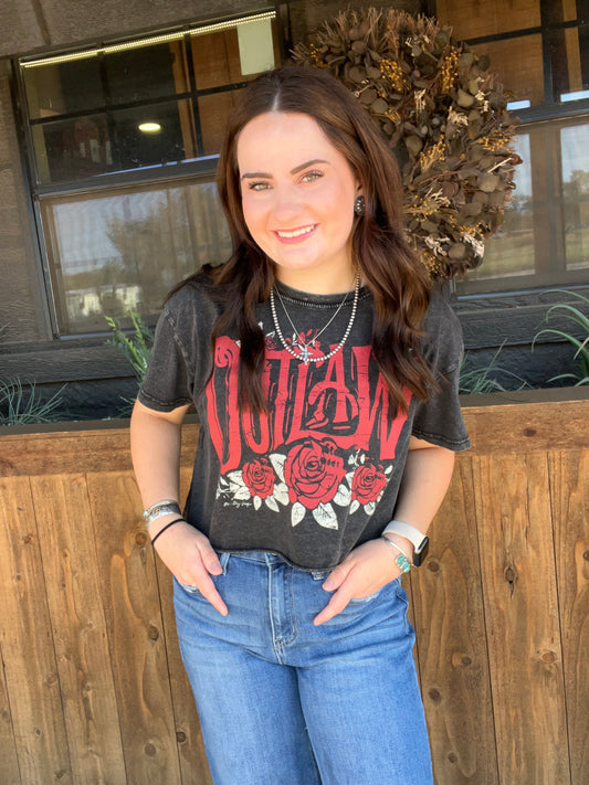Acid Wash “Outlaw” Cropped Tee