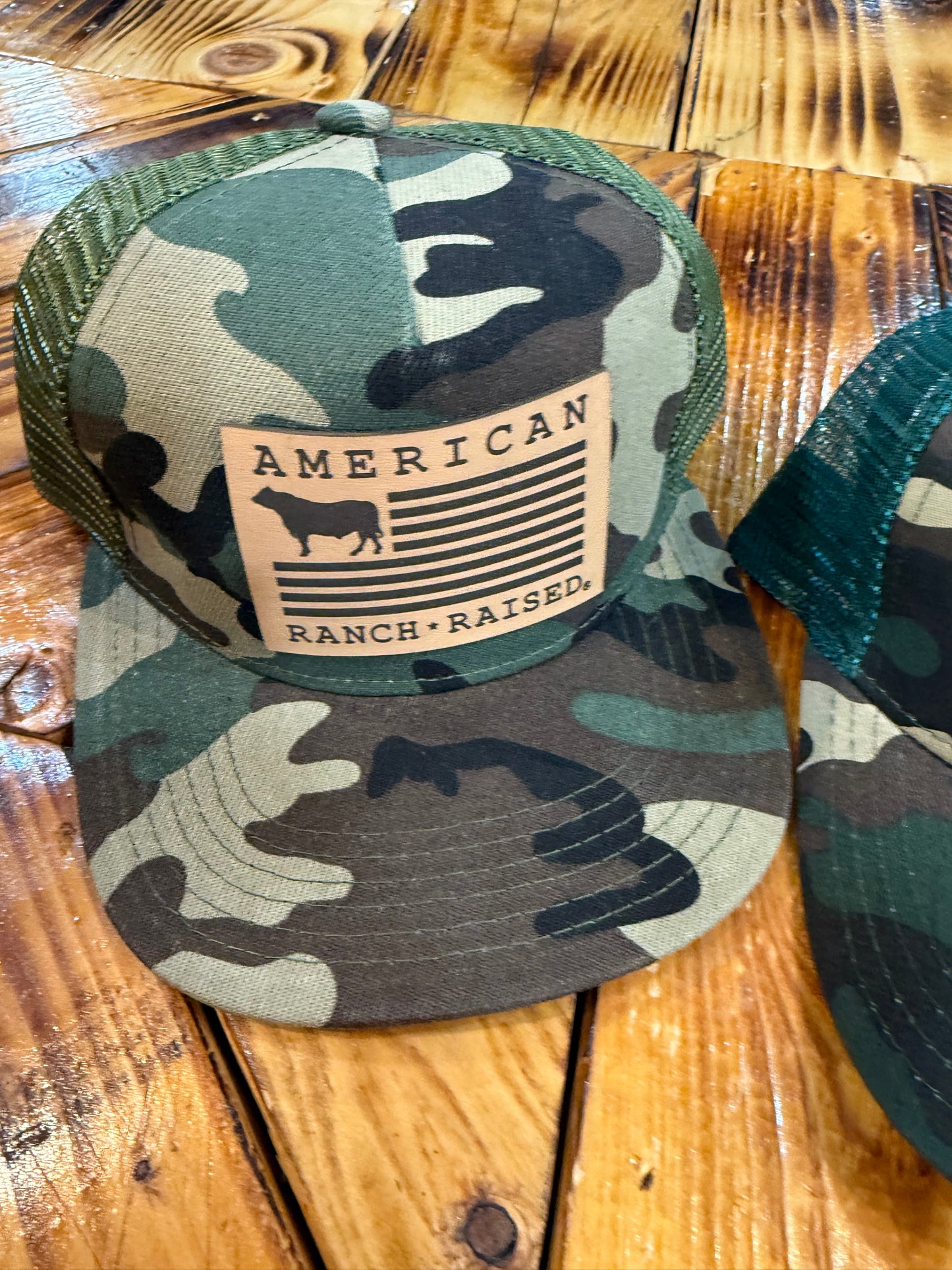 American Ranch Raised Camo Youth & Infant/ Toddler Cap Leather Patch