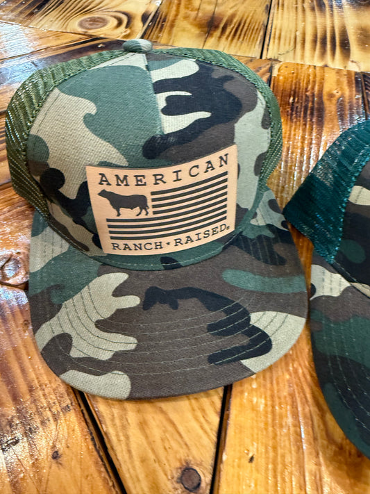 American Ranch Raised Camo Youth & Infant/ Toddler Cap Leather Patch
