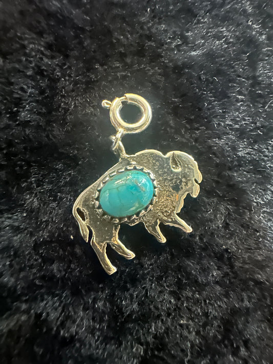 Sterling Silver Kingman Turquoise Charm Buffalo w/ Turquoise