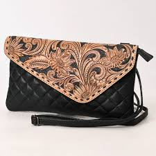 American Darling - Black Quilted CLUTCH Genuine Western Leather Women Bag