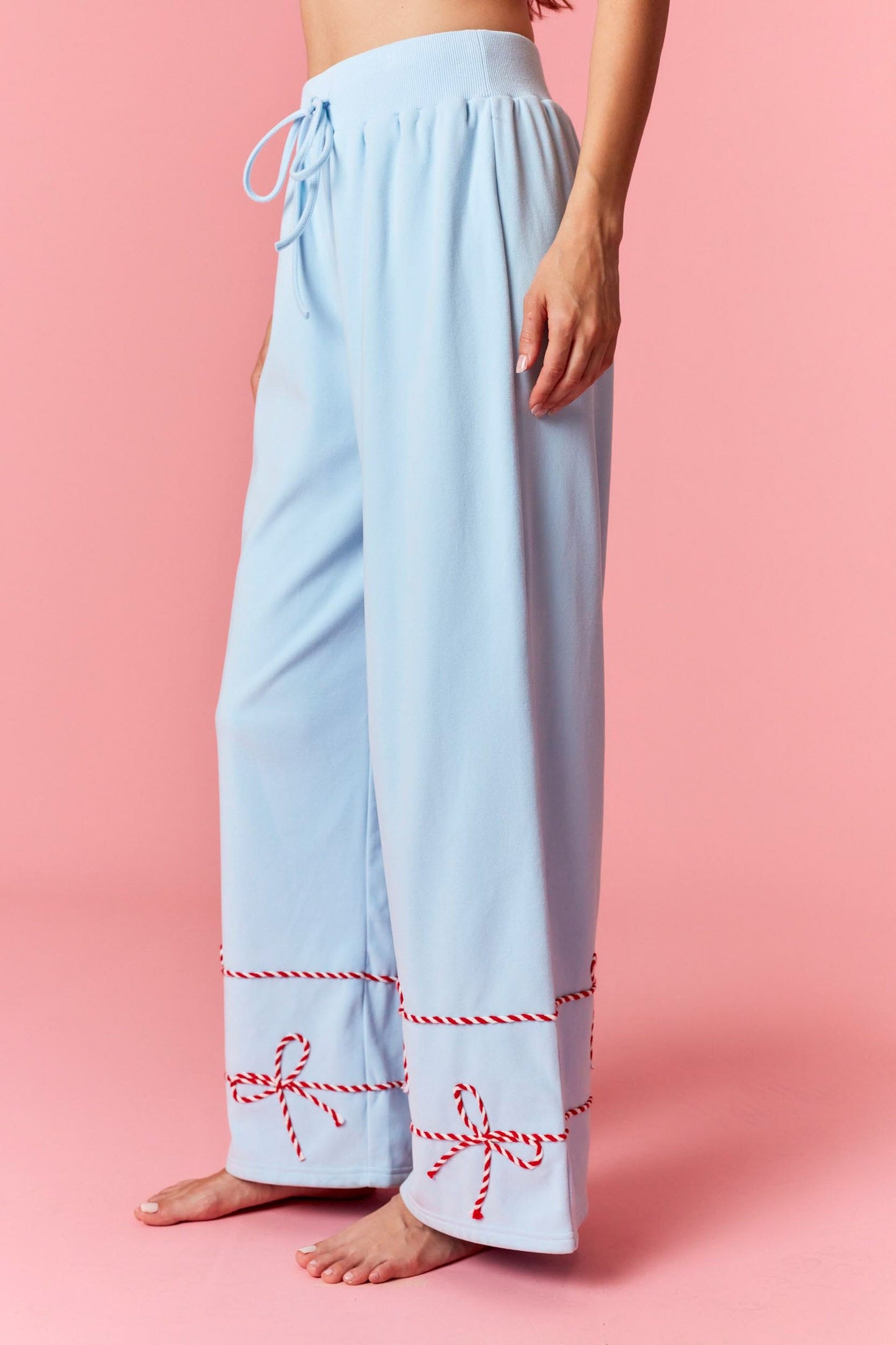 Cream- Twist Bow Cord with Waist Tie Detail Soft Sweatpants