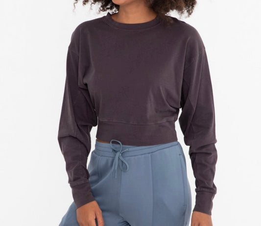Chocolate Lightweight Cropped Pullover Long-Sleeve Top