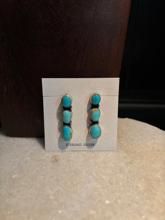 Timothy Yazzie Navajo Handmade SS Kingman Turquoise Earring