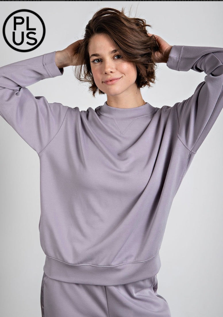 PLUS SIZE MODAL SCUBA TOP WITH SATIN SIDE DETAIL