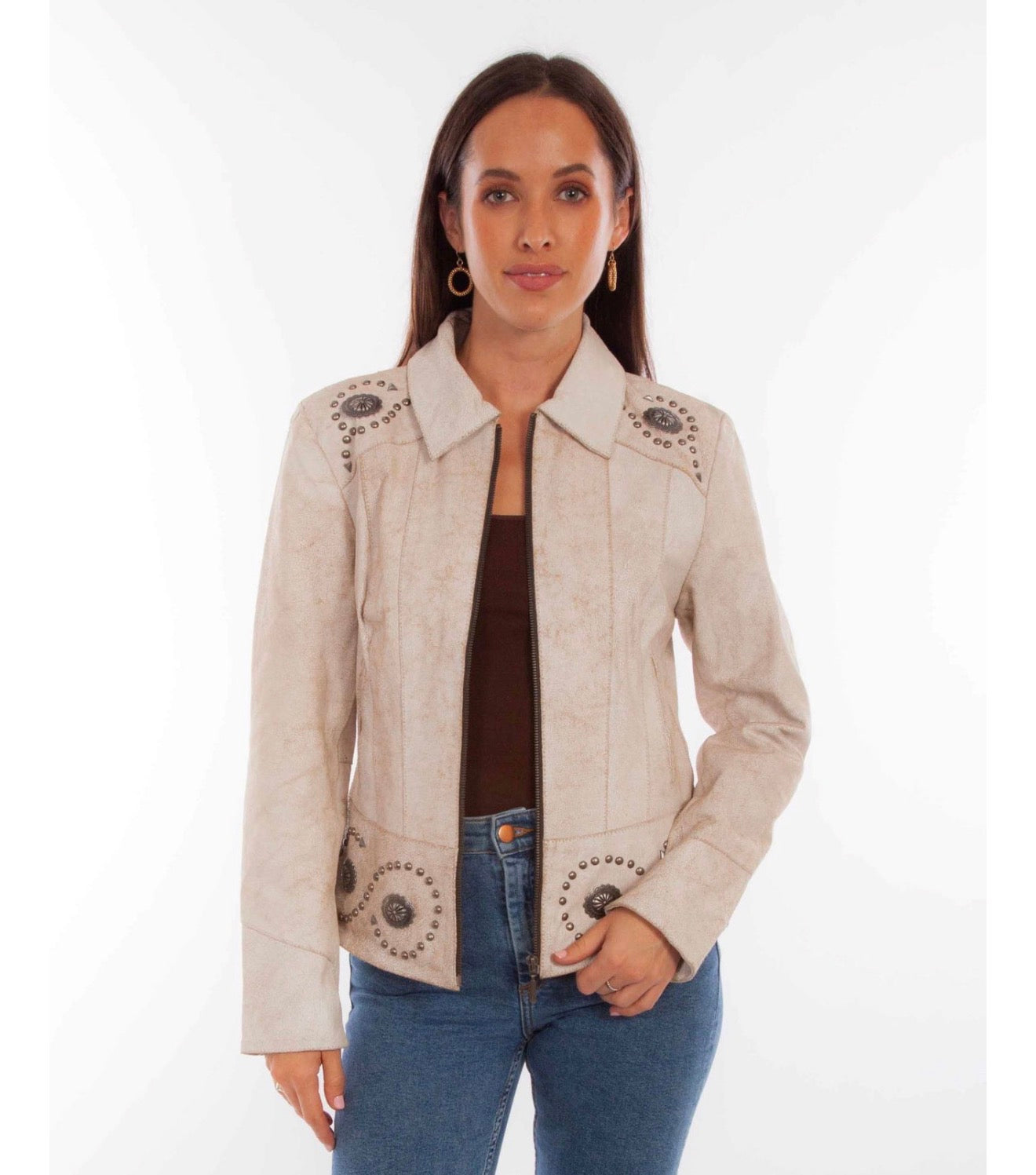 SCULLY LADIES CREAM COLORED CONCHO VINTAGE STYLE LEATHER JACKET
