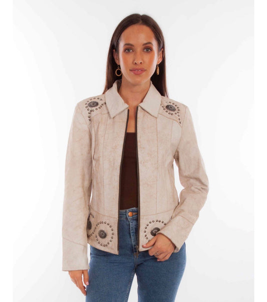 SCULLY LADIES CREAM COLORED CONCHO VINTAGE STYLE LEATHER JACKET