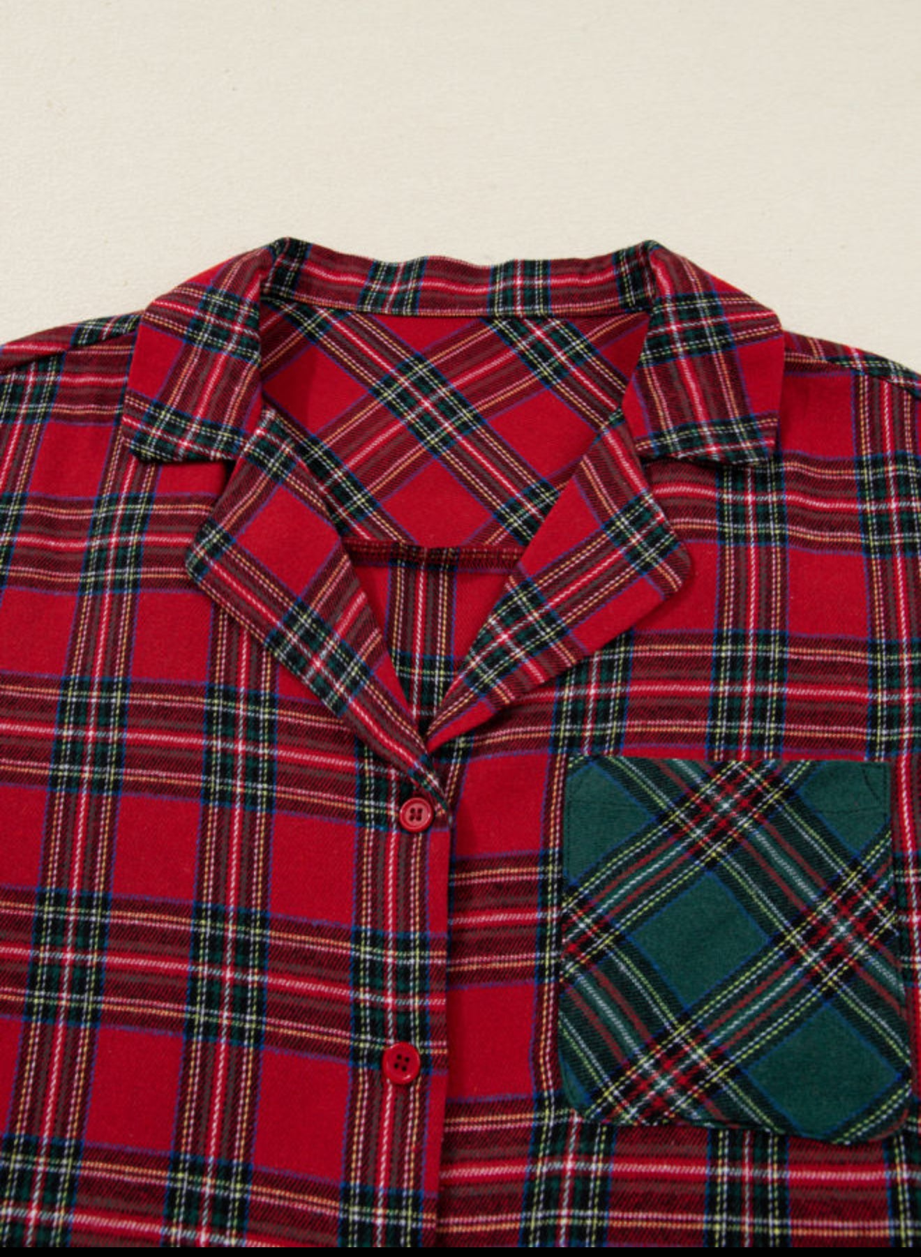 Red Plaid Christmas Long Sleeve Shirt and Shorts 2pcs Flannel Pajama Set