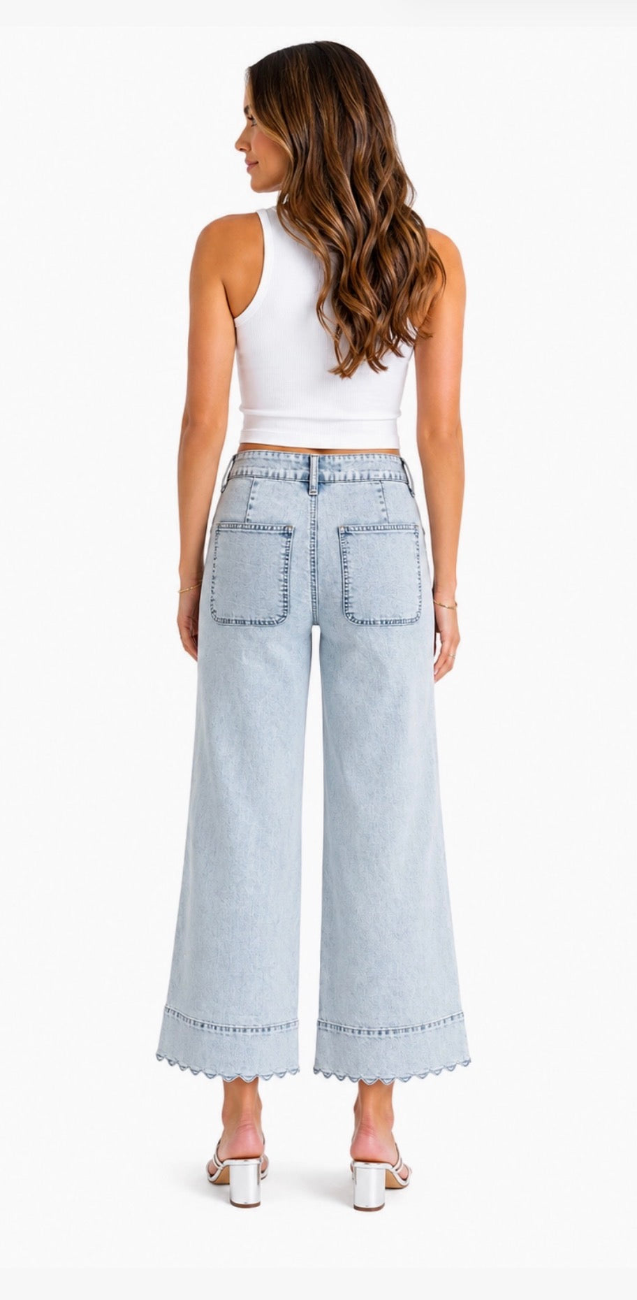 Lyocell Cropped Wide Leg Jean w/ Scalloped Hems