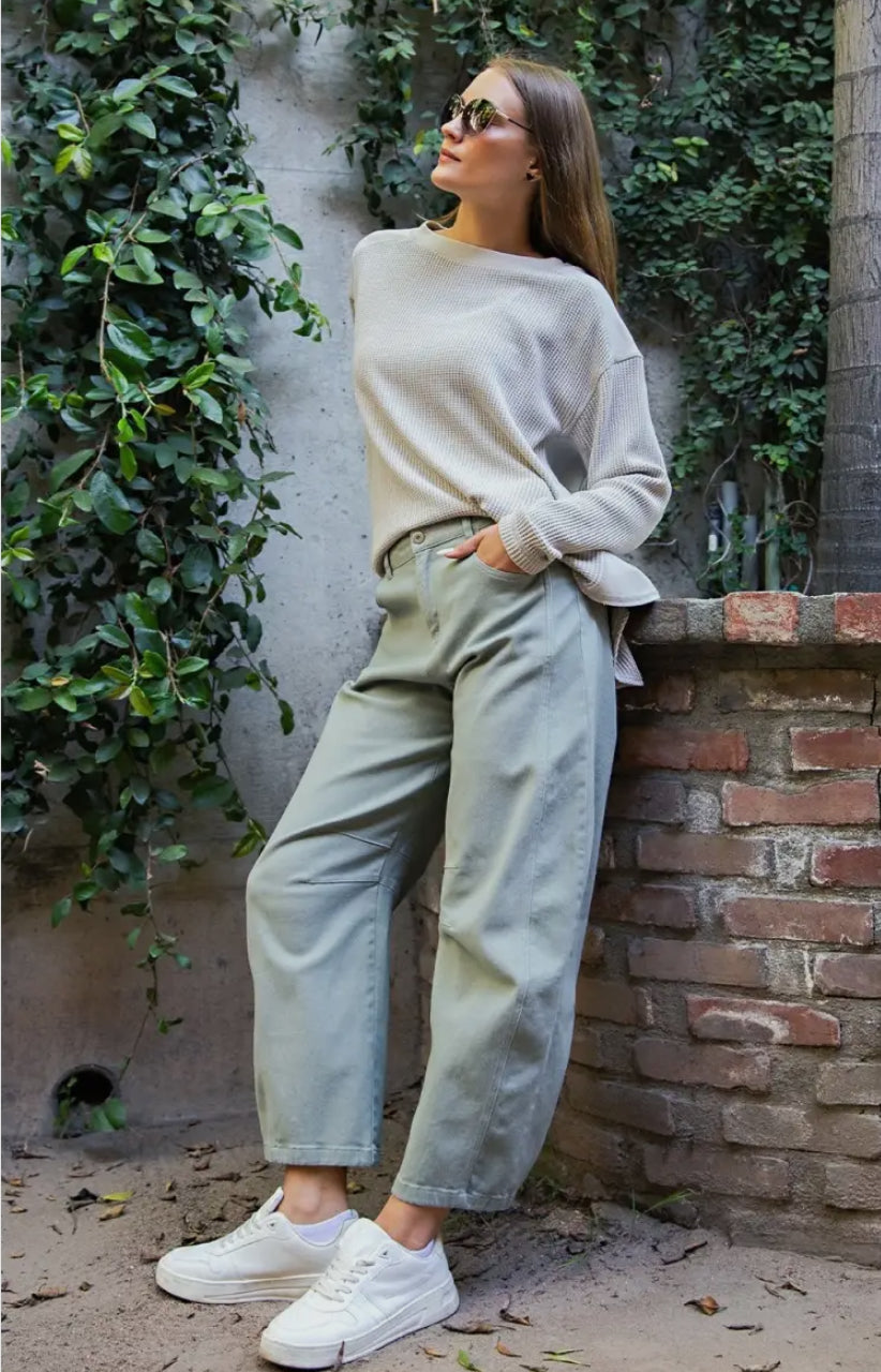 Dusty Sage Cotton Twill Barrel Pant