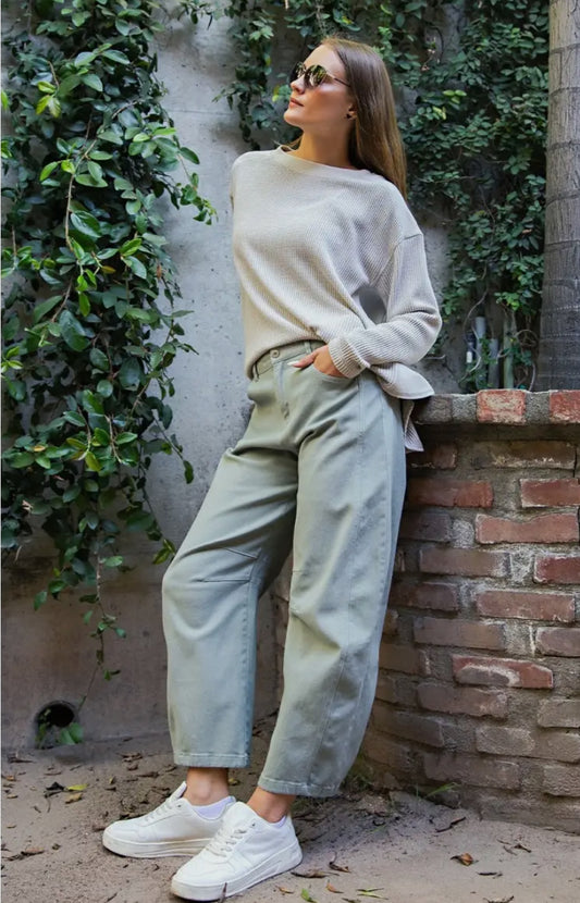 Dusty Sage Cotton Twill Barrel Pant