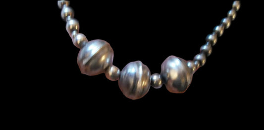 AMAZING STERLING SILVER 925 LONG 31" 3MM BEAD NECKLACE WITH 3 LARGER 12MM BEADS