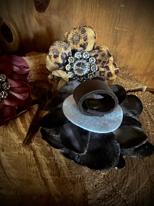 A Rare Bird - Hand Dyed Velvet Flower Rhinestone Slide