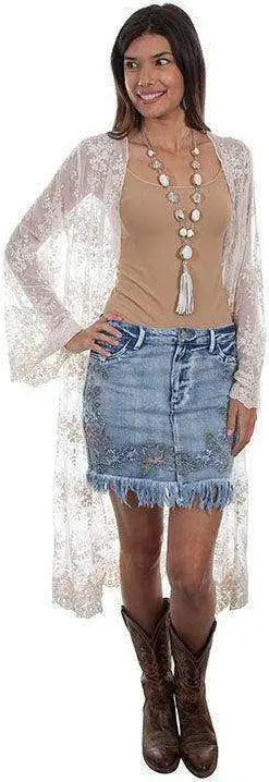 SCULLY DENIM DESTRUCTED EMB DENIM SKIRT