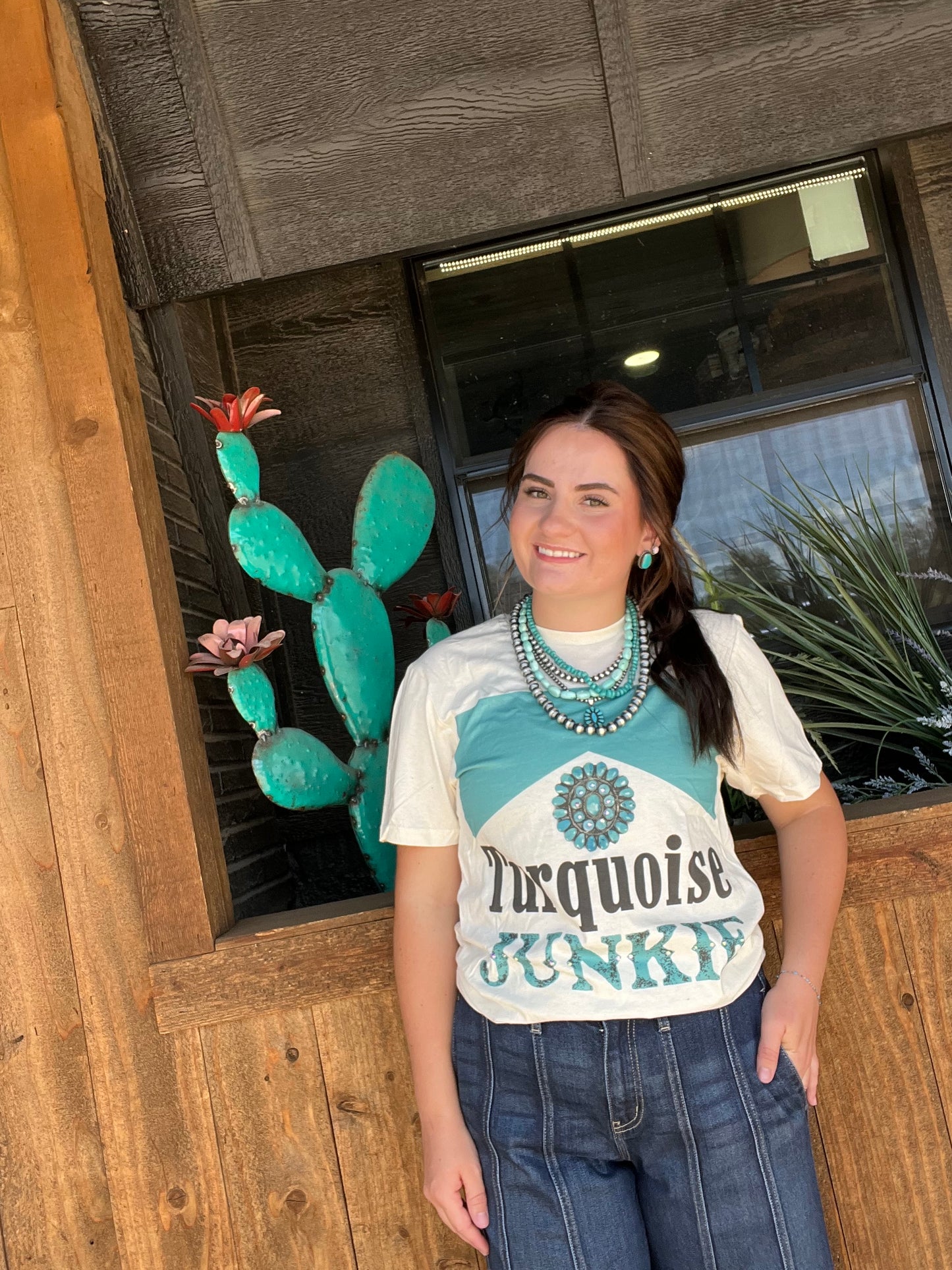 Rhinestone Embellished Turquoise Junkie Tee
