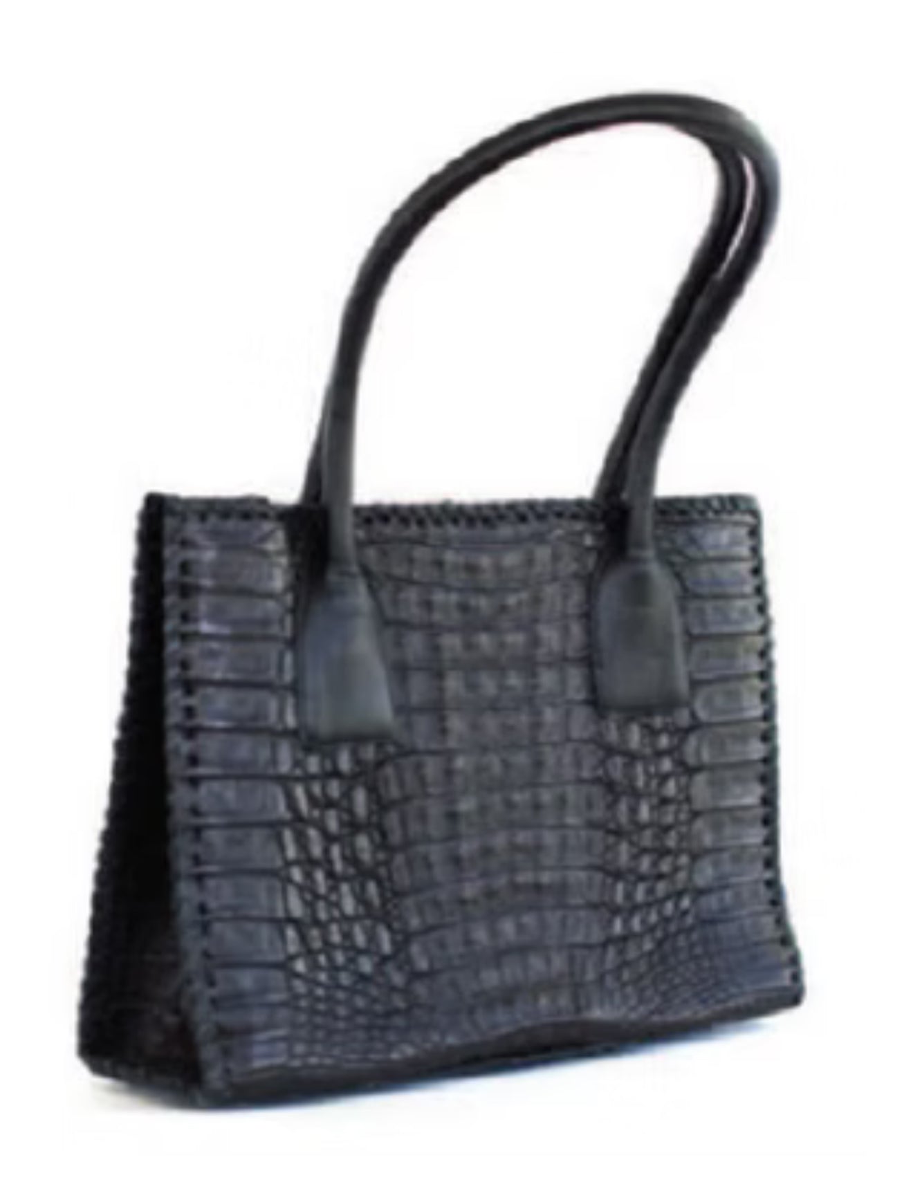 Black Genuine Caiman Top Handle Bag