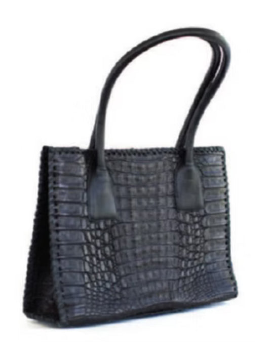 Black Genuine Caiman Top Handle Bag
