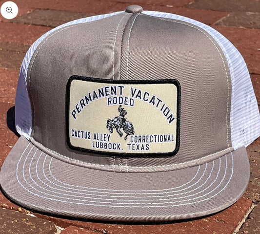 Permanent Vacation in Tan"- Gray Foam with White Mesh Snapback Cap