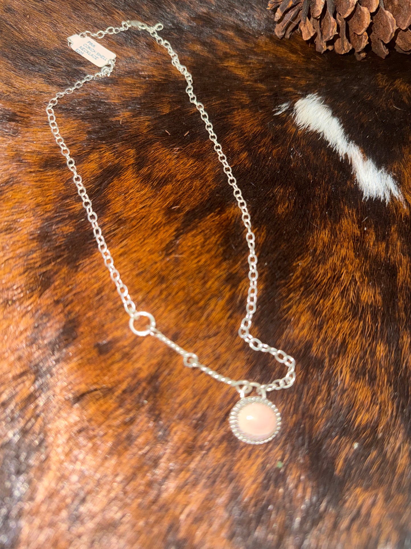Sterling Silver Pink Conch Snaffle Bit Side Set Necklace