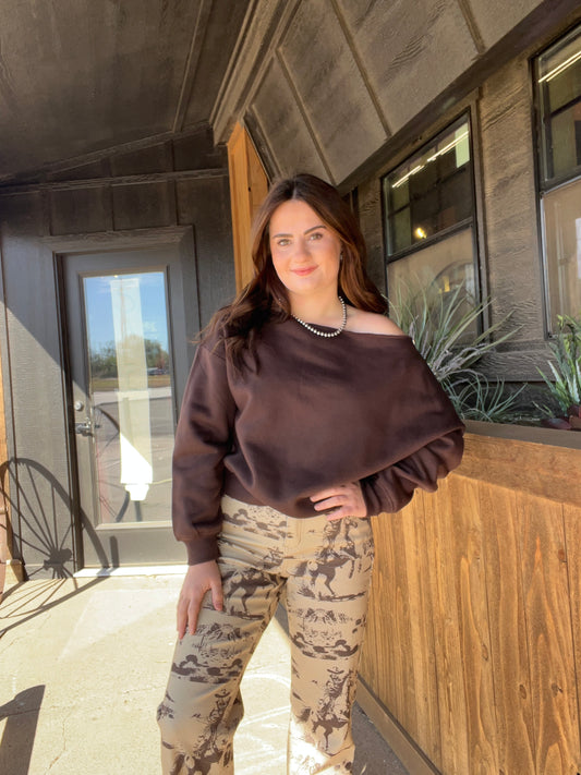 Beige Cowboy Print Jeans