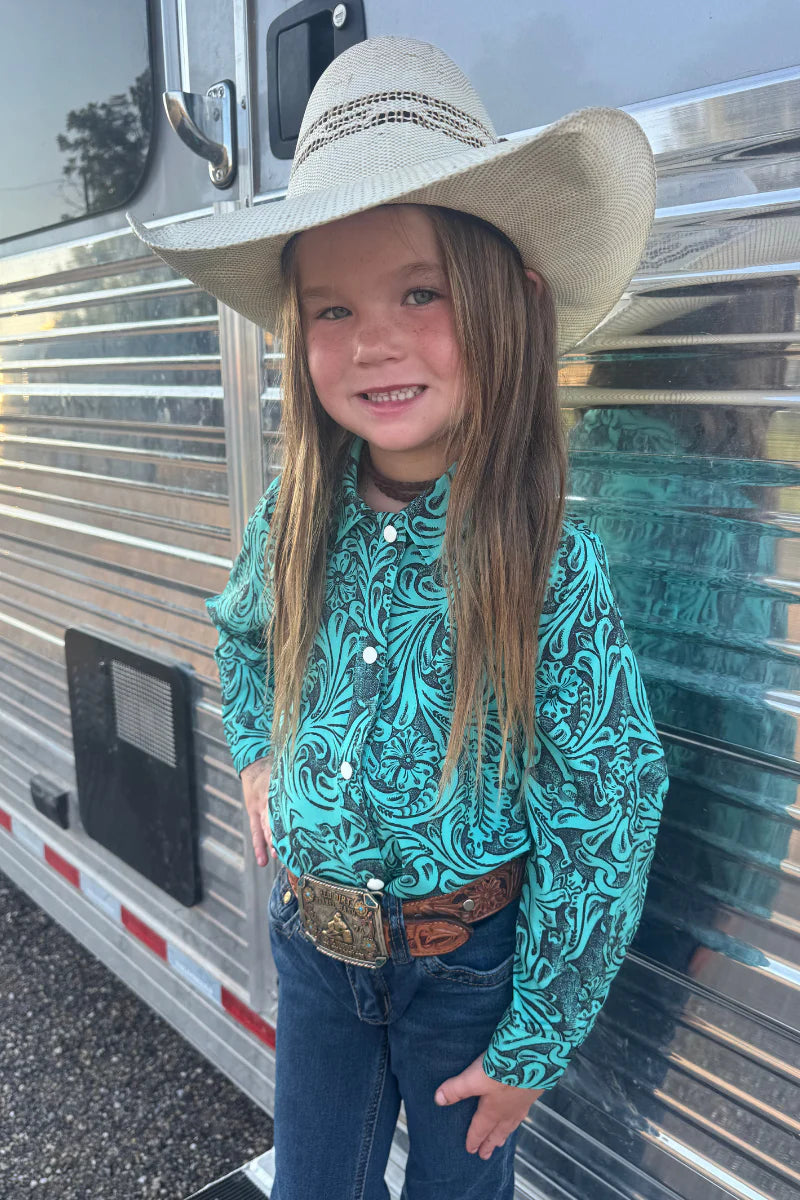 TOOLED IN TURQUOISE BUTTON UP KIDS