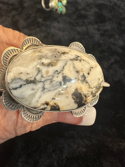 Sterling Silver Navajo Marked Handmade White Buffalo Adjustable Ring
