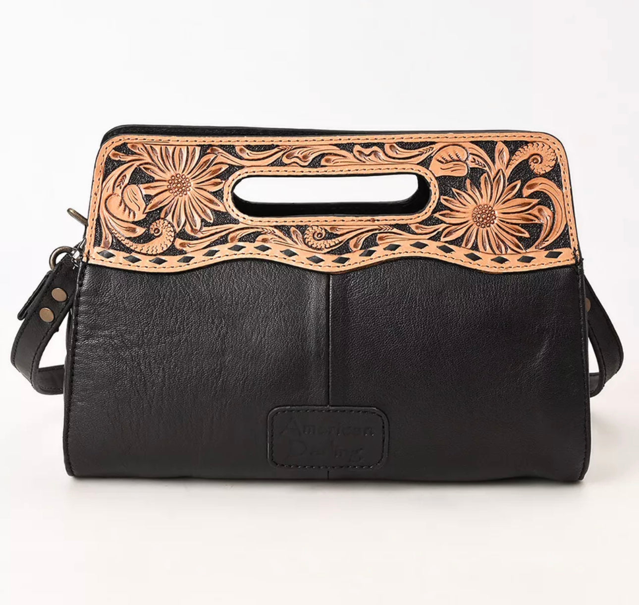 American Darling - Black Quilted Clutch Hand Tooled Genuine Leather women bag western Bag