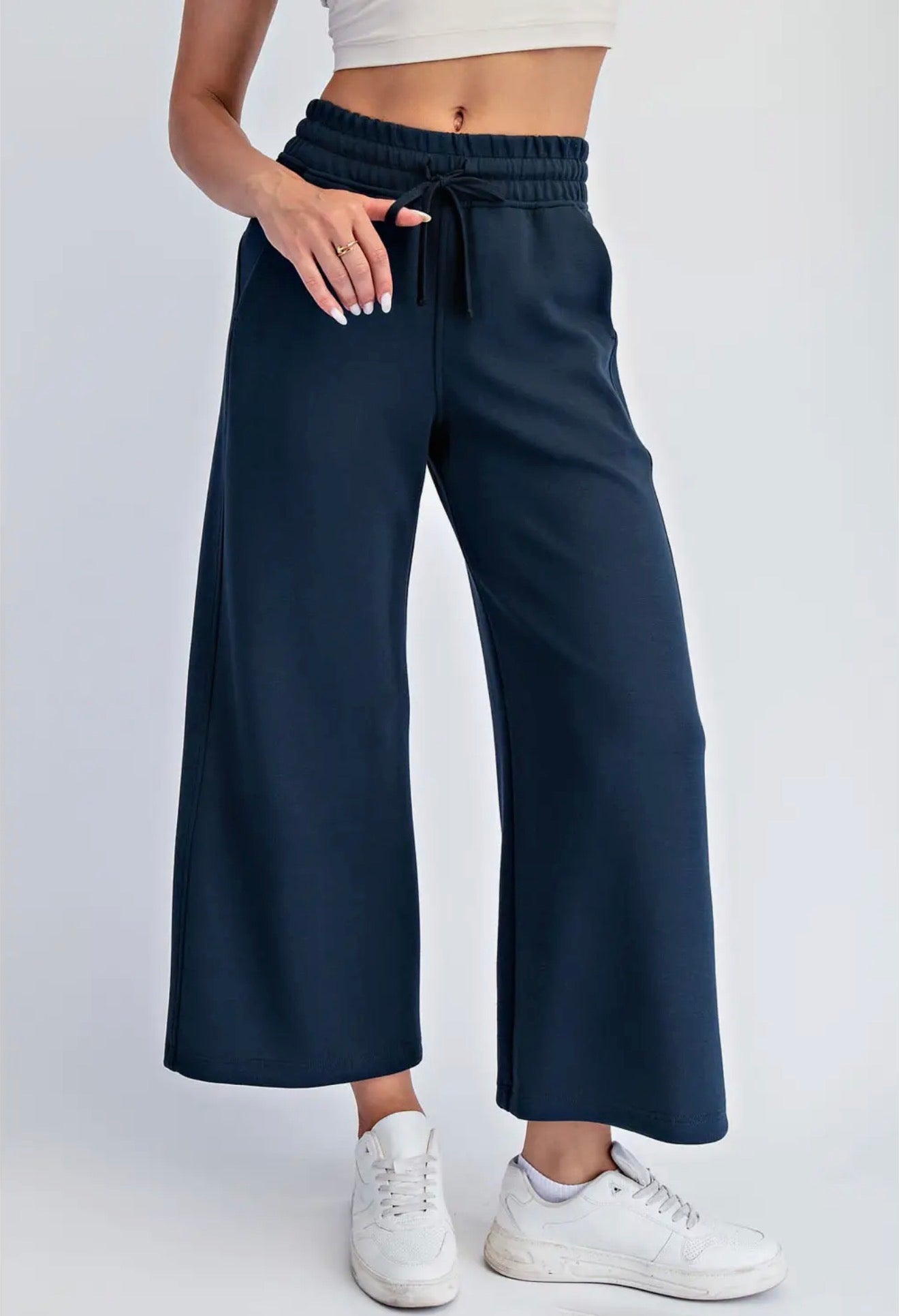 Modal Poly Cropped Wide Pants