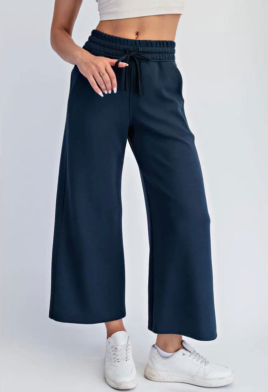 Modal Poly Cropped Wide Pants