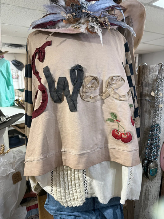A Rare Bird - Sweet Cherry Shirt Chevked Silk Sleeve