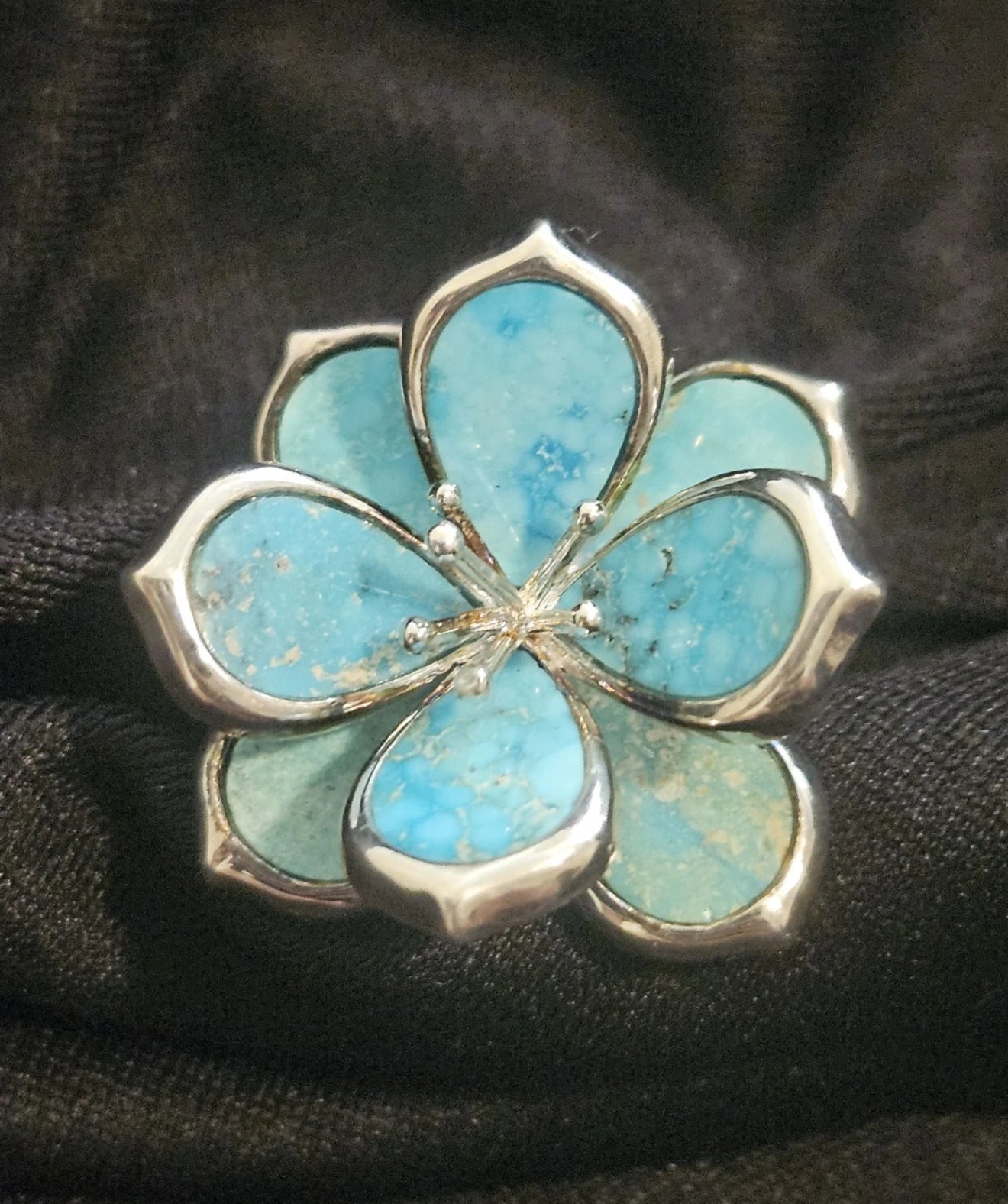 Native American Navajo Cabochon Blue Kingmen Turquoise Ring Sterling Silver Size 6.5