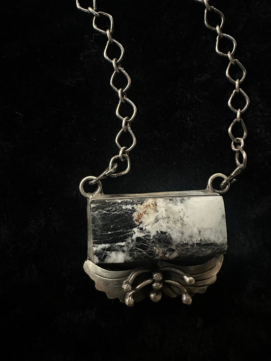 Sterling Silver Navajo Marked Handmade White Buffalo Necklace