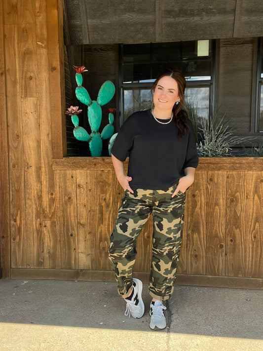 Risen CAMO Jeans HIGH RISE ANKLE BARREL DOUBLE ROLL UP PANTS