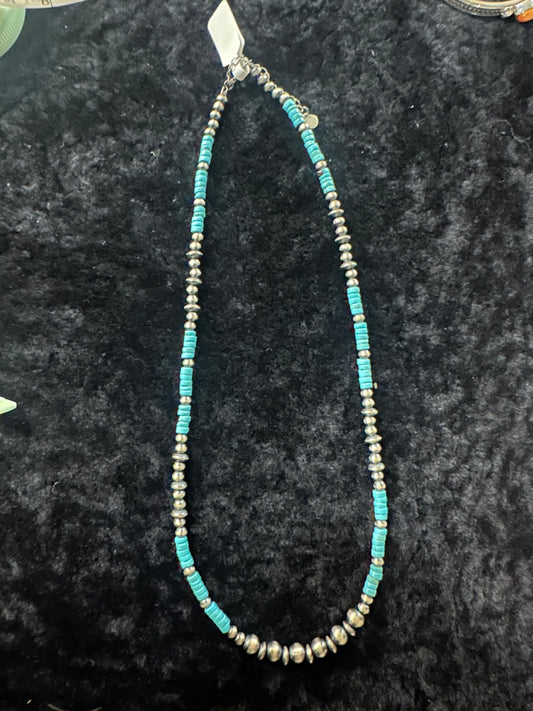 Sterling Silver Kingman Turquoise Necklace 4-6mm