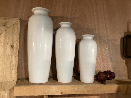 3 pc Matte White Ceramic Vase Set