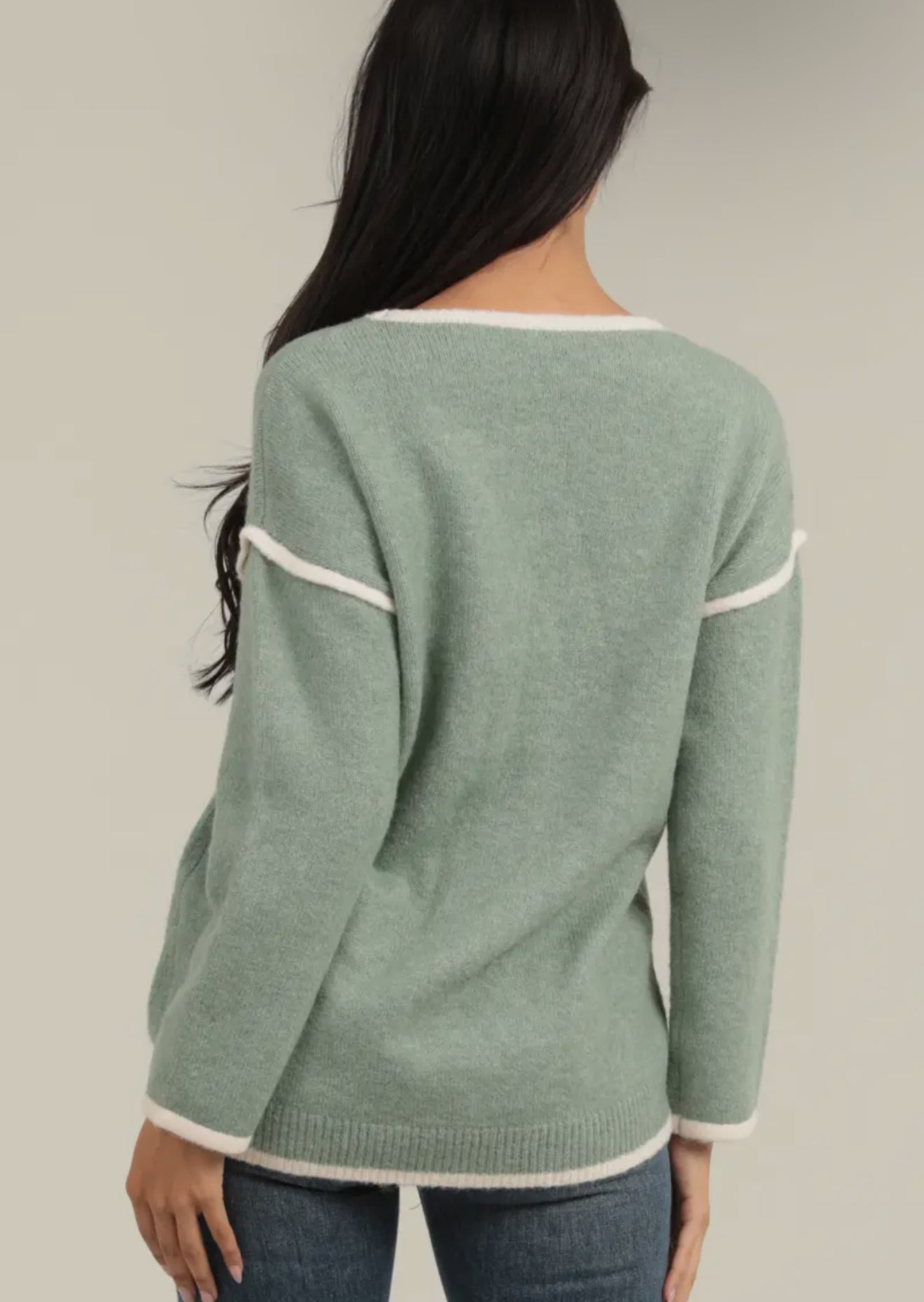 Contrast Seams Hi Lo Pullover Sweater with Border