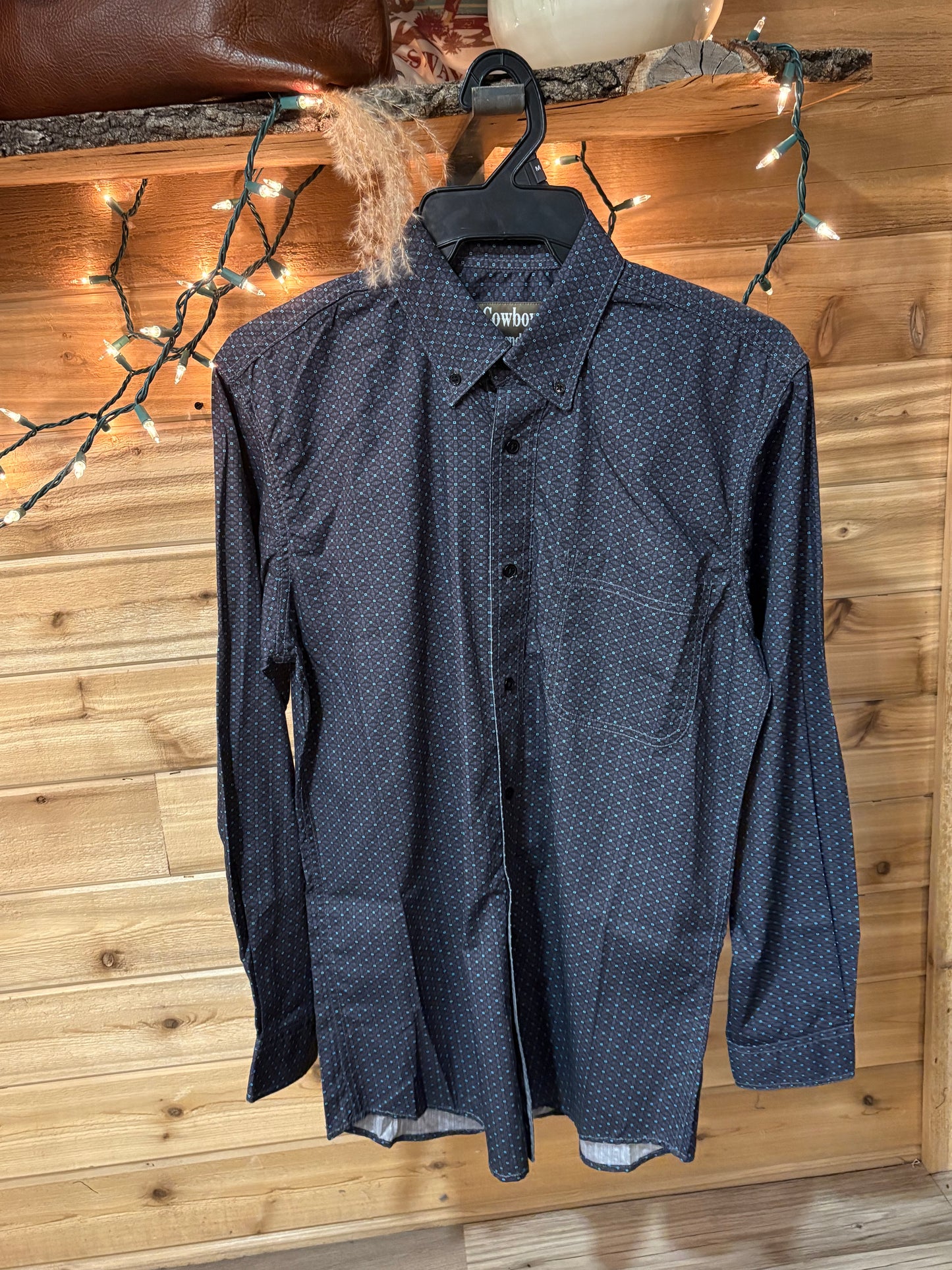 Men’S NAVY Long Sleeve Cowboy Western Button Down Shirt
