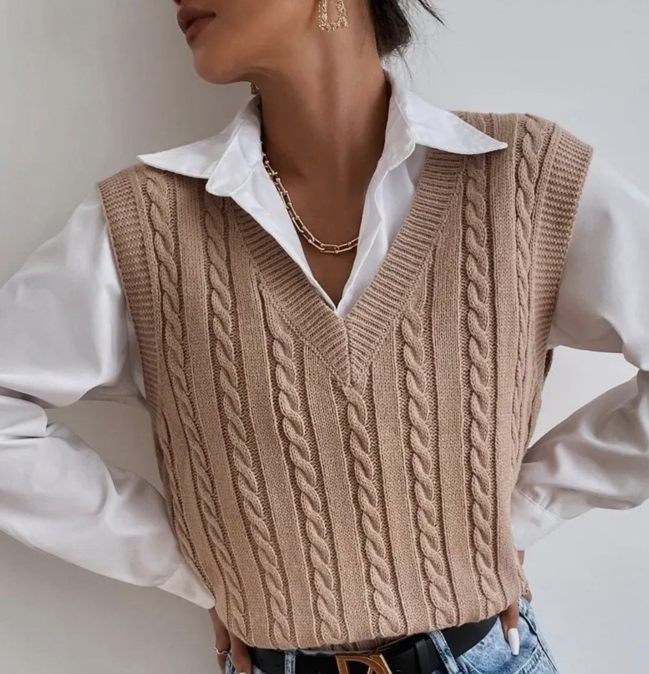 Solid Color Cable Knit Sweater Vest