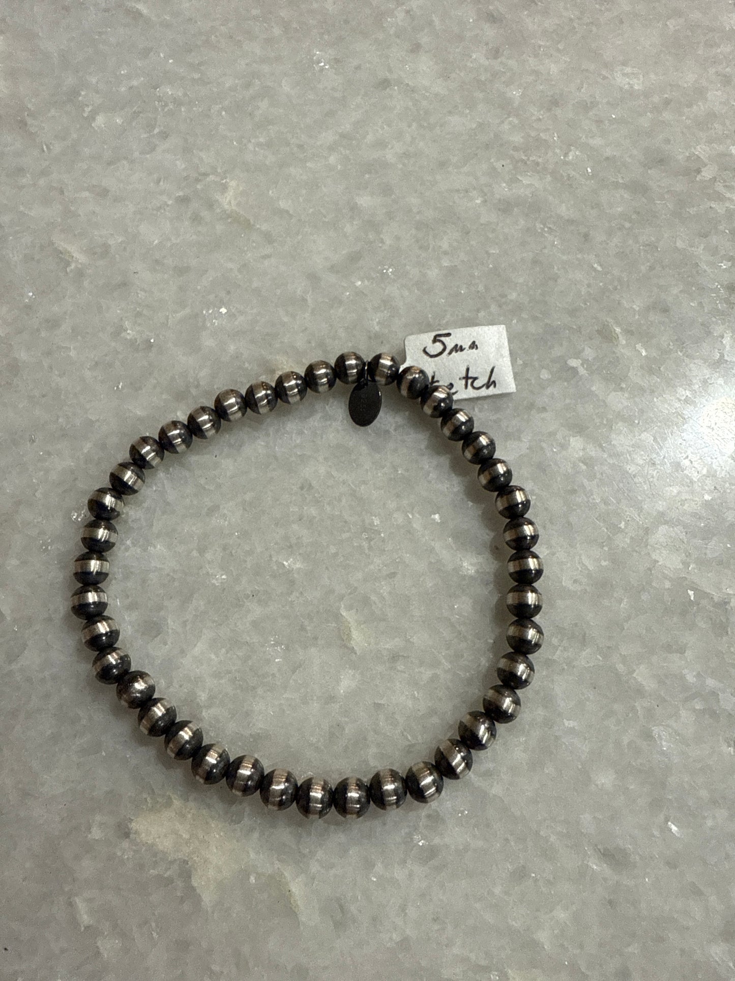 Navajo Pearl Stretch Sterling Silver Bracelet 5mm