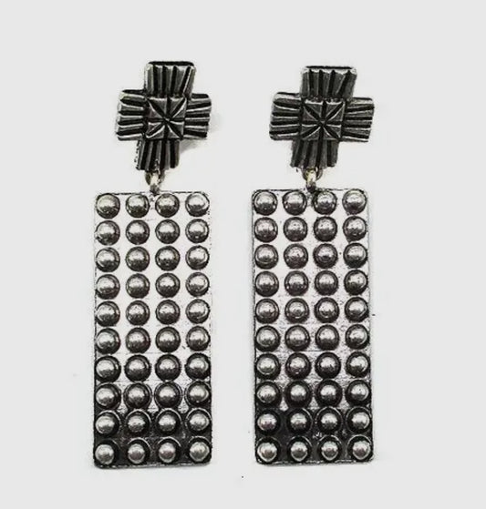 Western Rectangle Cross Bubble Dangle Earring