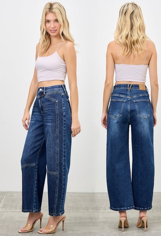Saige High Rise Low Curve Crop Barrel Jeans