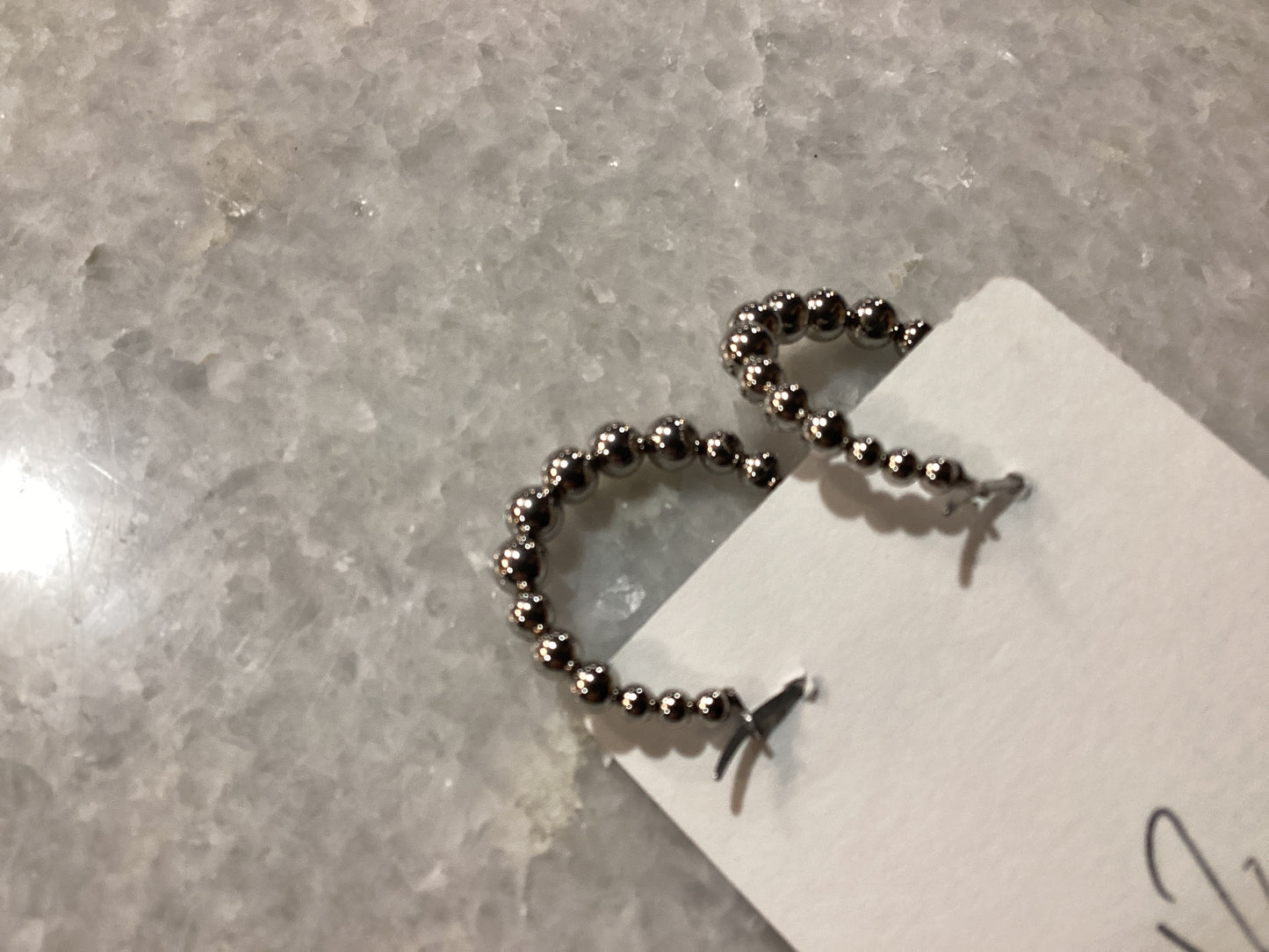 Silver Bead 1” Hoop Earrings