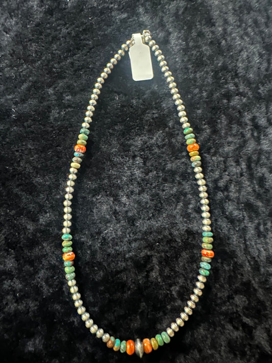Sterling Silver Spiny Oyster and Turquoise Necklace 4-7mm